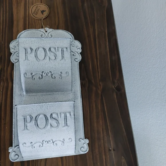 White Vintage Style French Country Mail Slot Wall Planter Decorative Post Box